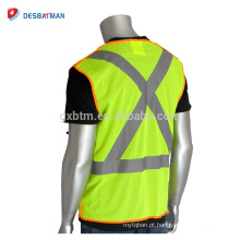 Atacado de Alta Visibilidade Amarelo Laranja Safety Vest Colete Bolso Hi-Vis Workwear Com X-Back Reflexivo Fitas Zíper Frontal